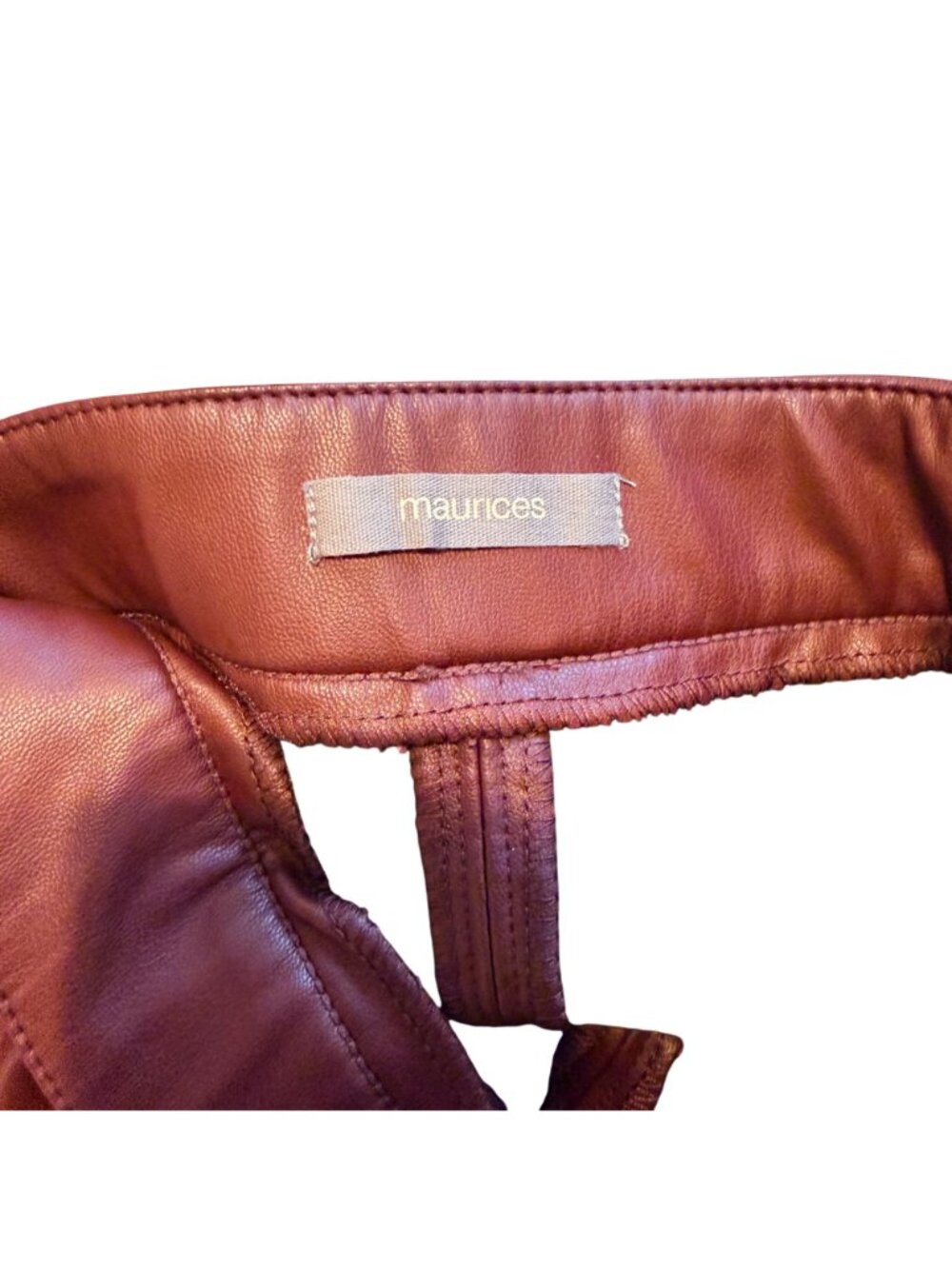 Maurices Faux Leather Burgundy Mini Skirt Sz 16 Coating Polyester Blend Lining.N - Picture 4 of 12